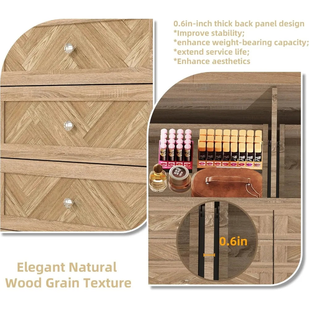 3 Pieces Bedroom Set with 6 Drawer Dresser and 2 Drawer Nightstands, Wooden Dresser and Nightstands for Living Room, Bedroom, Na