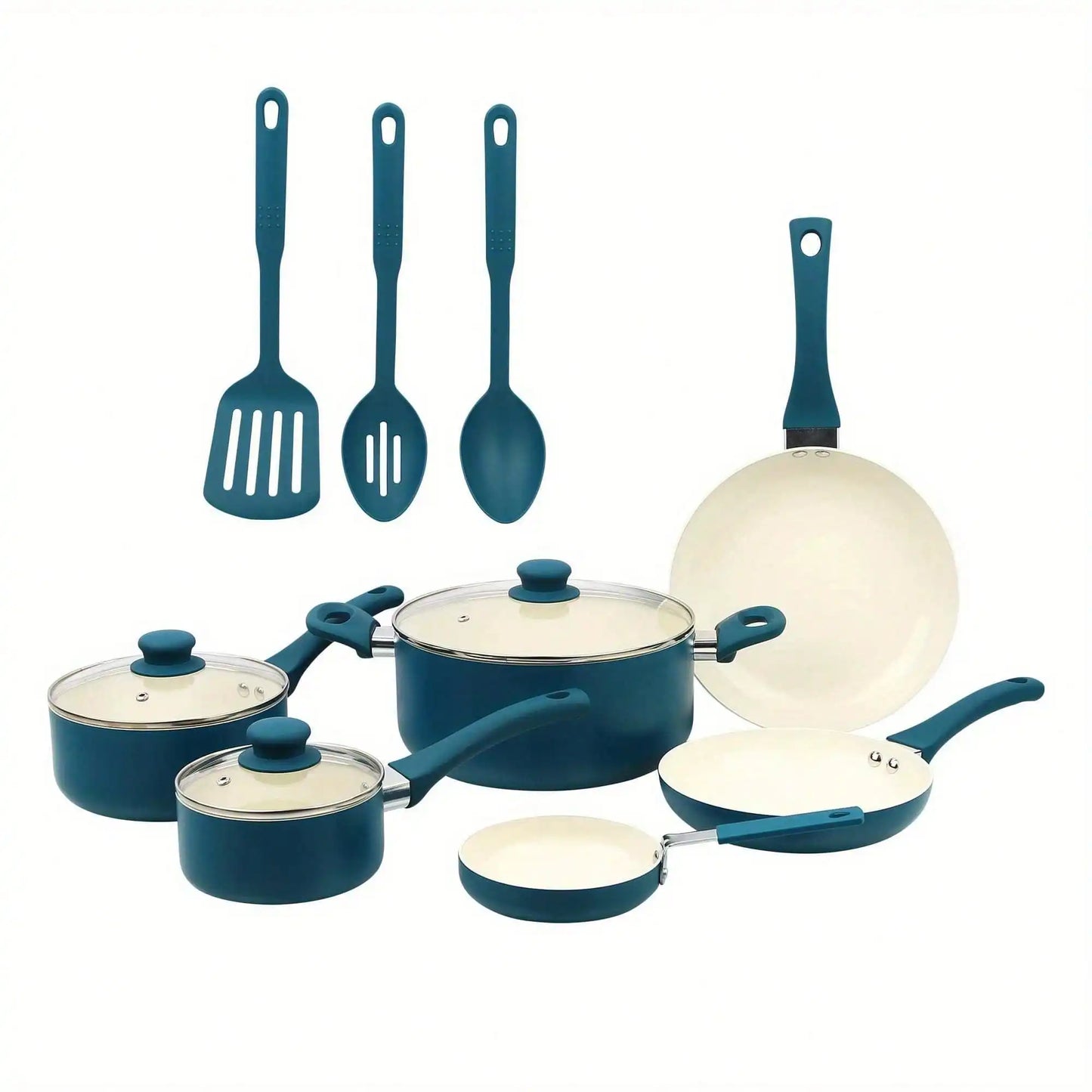 Ceramic aluminum 12-piece cookware set non-stick cookware, suitable for home use, meets various cooking needs