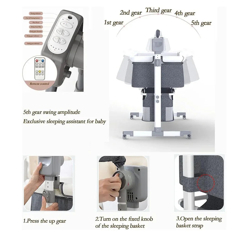 Electric Baby Bed Baby Crib Bluetooth Luxury Portable Baby Easy to Clean Travel Bed with Mattress Cradle for Newborns Infant Cot