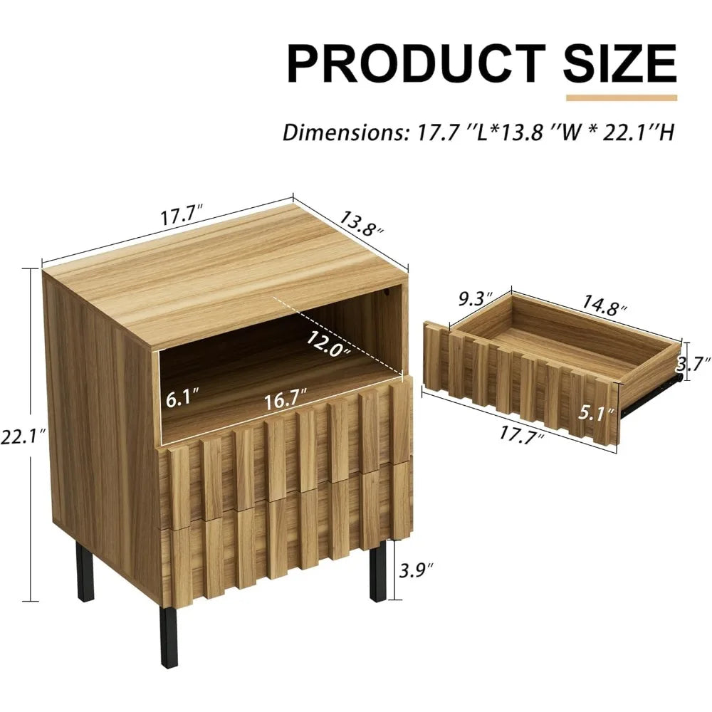 3 Piece Dresser and Nightstand Sets for Bedroom, 43" Matching 6 Drawer Dresser & Nightstand Set of 2, Modern Fluted Solid Wood