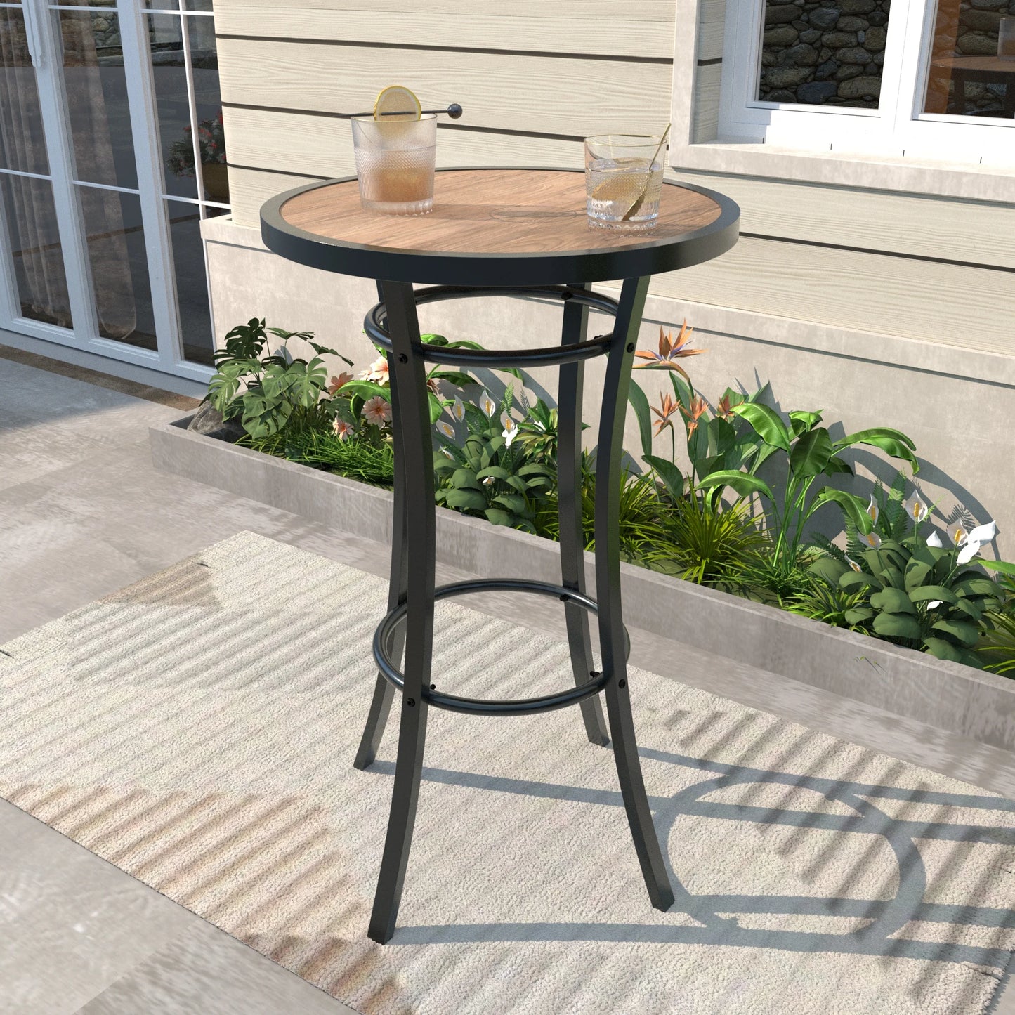 Outdoor Bar Height Bistro Table, 40-Inch Patio Bar Table Bistro Dining Table Pub Table with Wooden-Like Table Top & Metal Frame