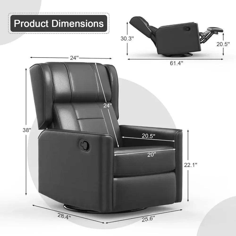 Recliner Chair, 360 Swivel Rocker Chair for Adults, Elegant Rocking Recliner for Small Spaces, Upholstered Leather Glider