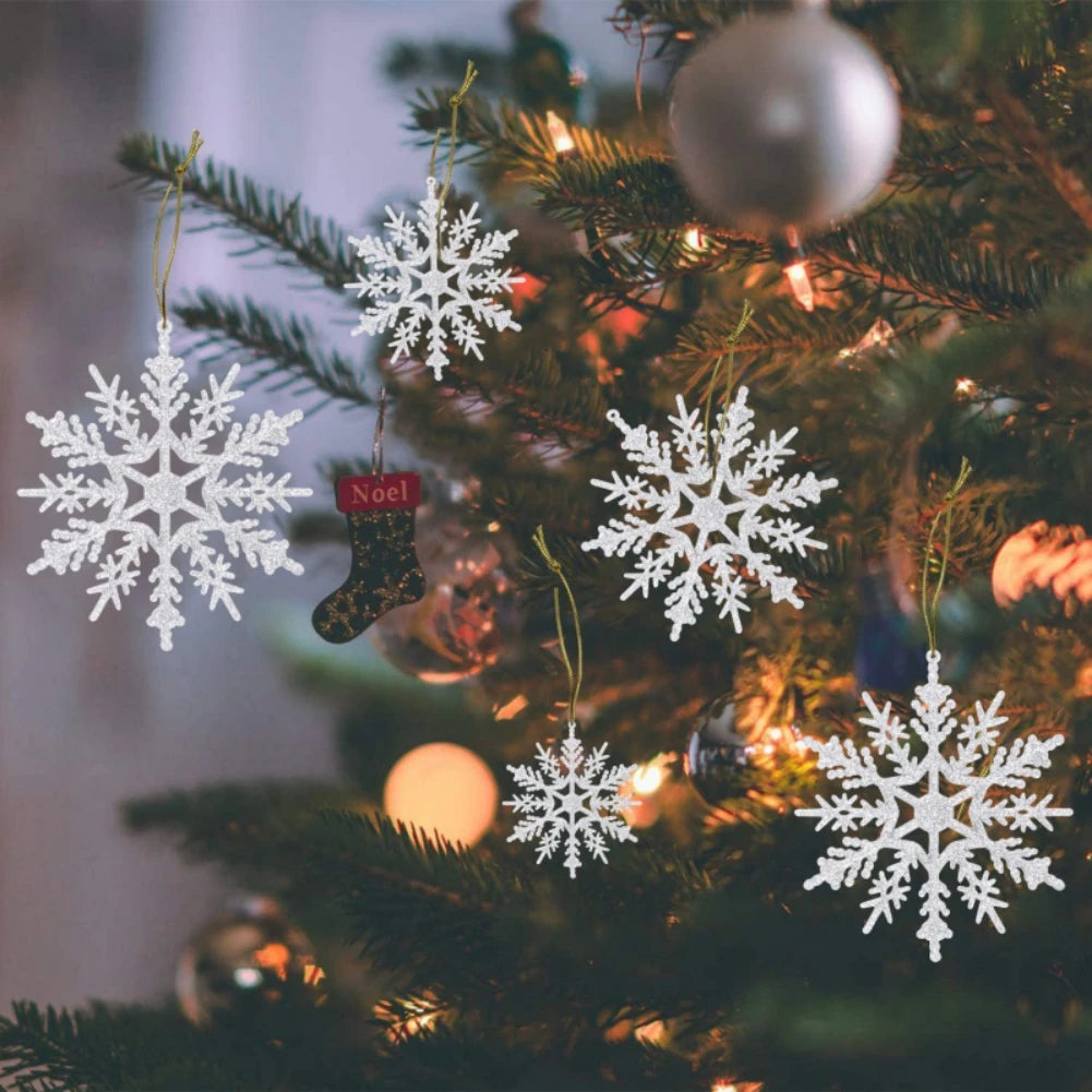 12pcs Christmas Fake Snowflakes With Small hole Xmas Tree Hanging Ornament Simulation Snowflakes Winter Christmas Ornaments