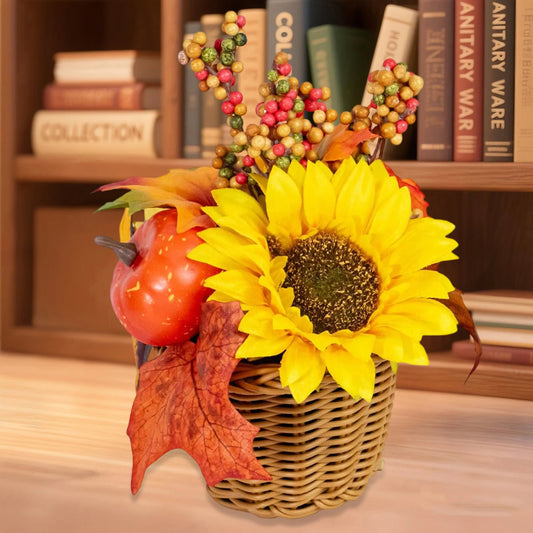 Fall Harvest Centerpiece Decorative Pumpkin and Sunflower Arrangement for Thanksgiving Dinner Table Display