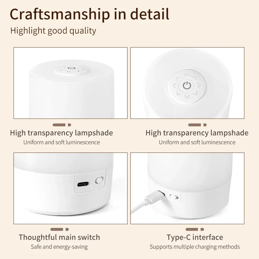 LED Touch Switch Night Lamp Remote Control Rechargeable Three Colors Dimmable Light Timing Bedside Sleeping Reading Table Lights