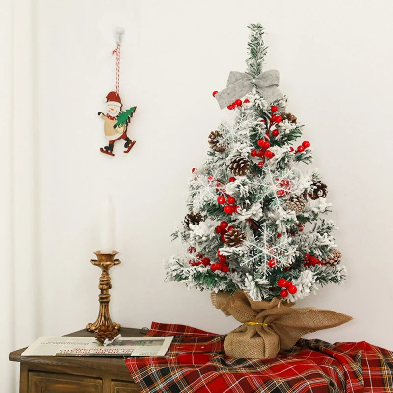Flocking Christmas Tree Small Warm Light Atmosphere Desktop Decoration Essential for Christmas Holiday Decors Without Battery
