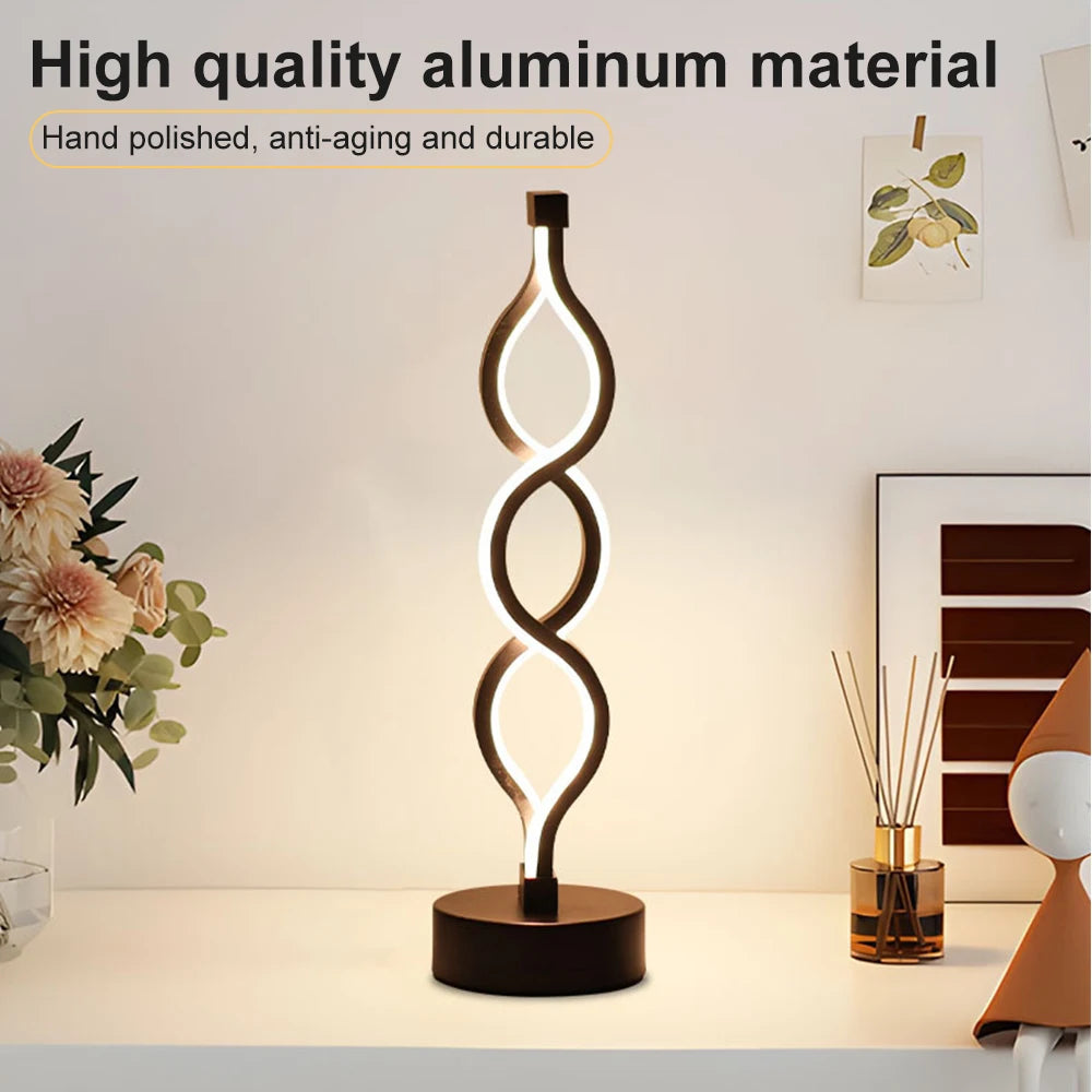 LED Spiral Table Lamp Tricolor Adjustable Brightness Creative Room Decoration Light USB Powered Eye-protection Lamp