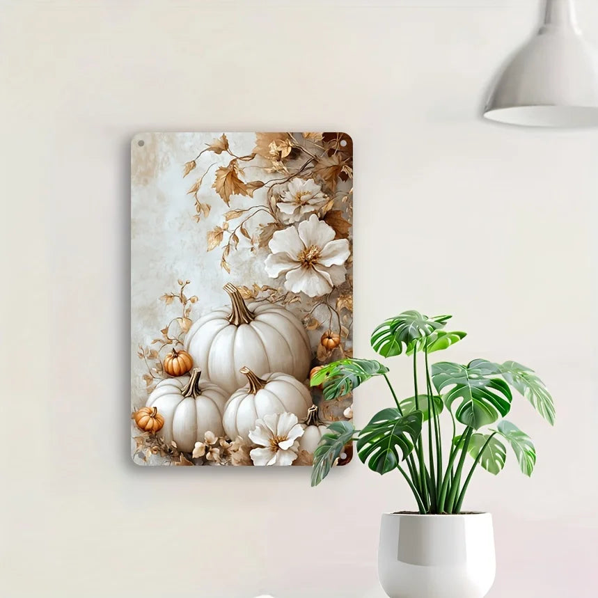 Charming Pumpkin Floral Metal Sign For Thanksgiving Decor