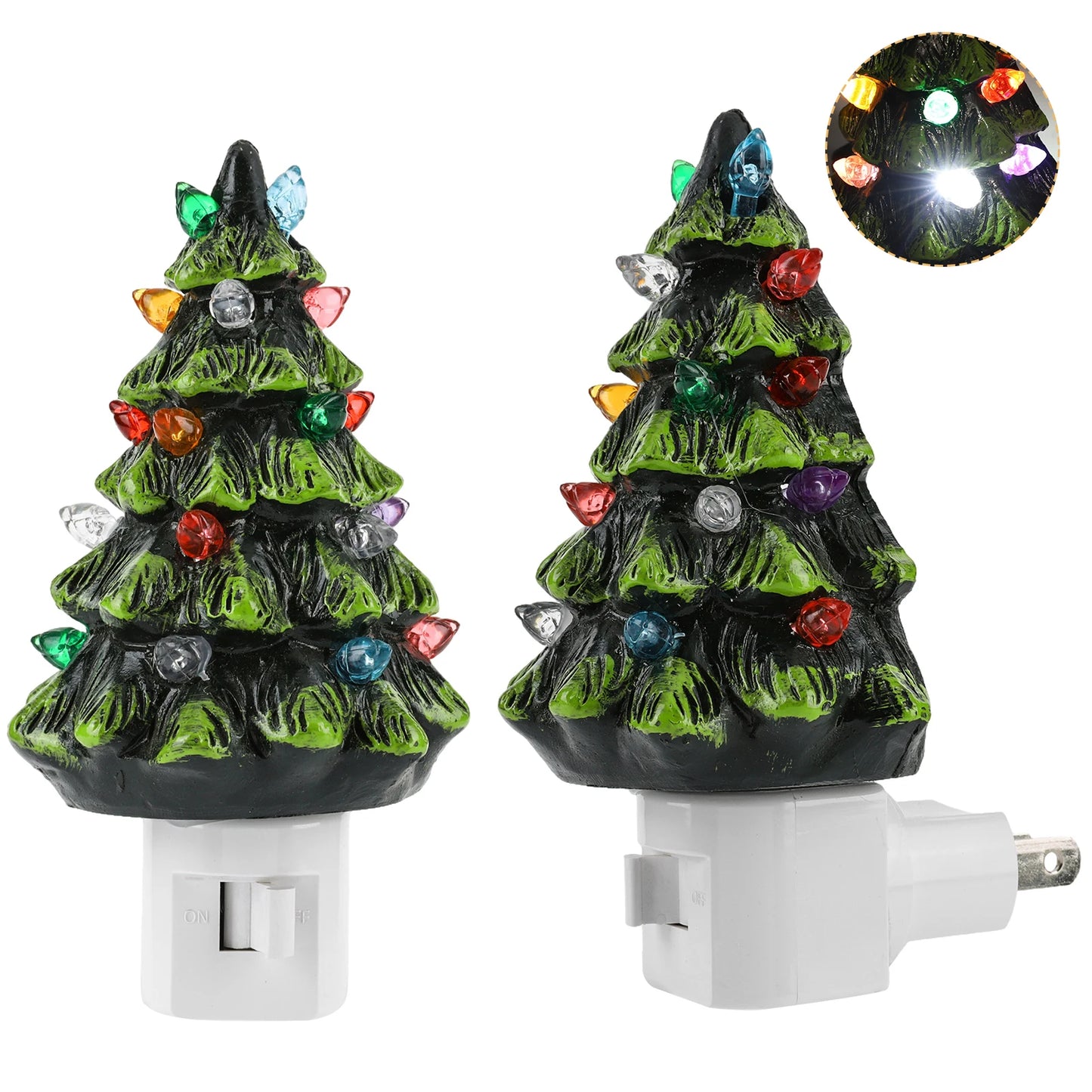Resin Christmas Tree Night Light 360 Degree Swivel Plug LED Wall Lamps Hand Painted Wall Lights for Kitchen Bedroom Bedside Lamp