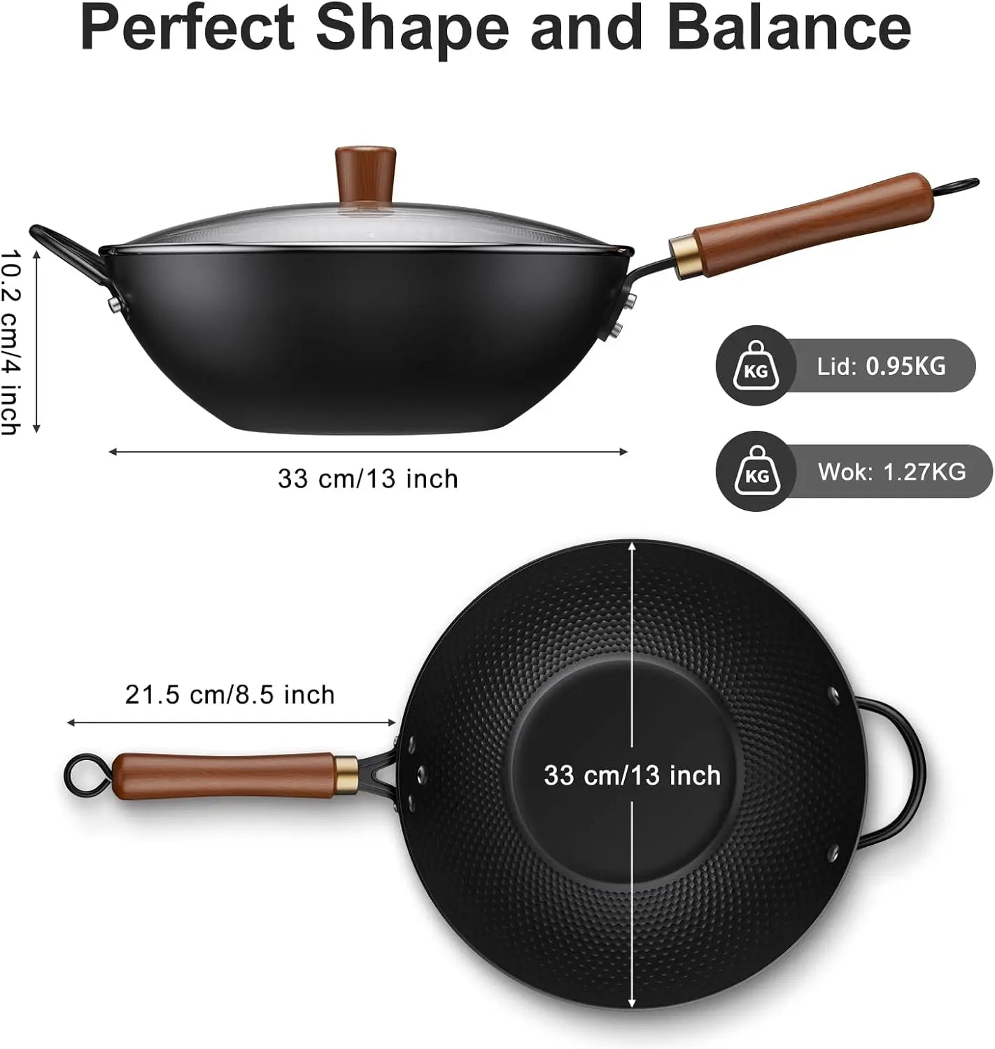 13-Inch Carbon Steel Wok Pan with Glass Cover, Nonstick for All Stoves Including Induction
