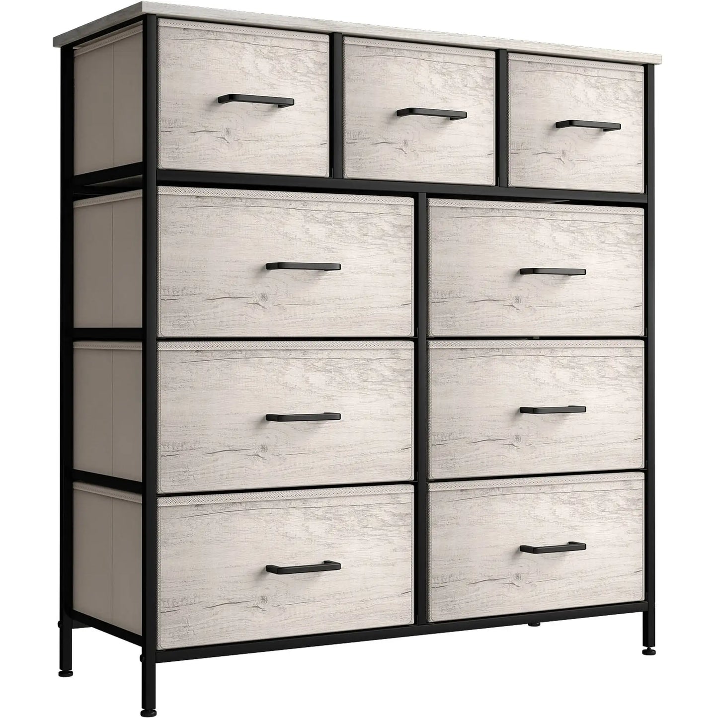 9 Drawer Fabric Dresser for Bedroom - Tall Storage Chest of Drawers for Clothes, Portable Stand up Wardrobe with Faux Woo