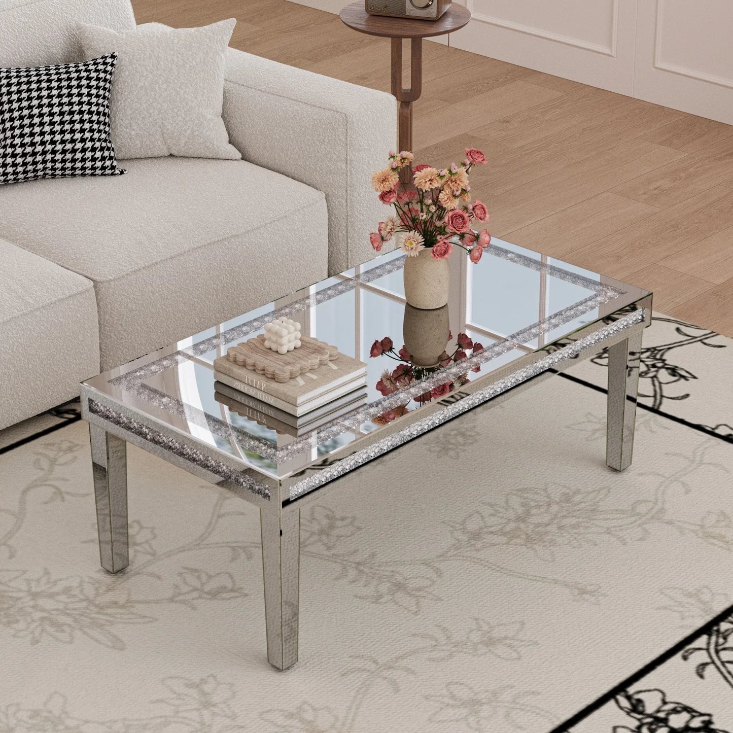 Finishes Crushed Diamond Coffee Table With Mirrored Finish