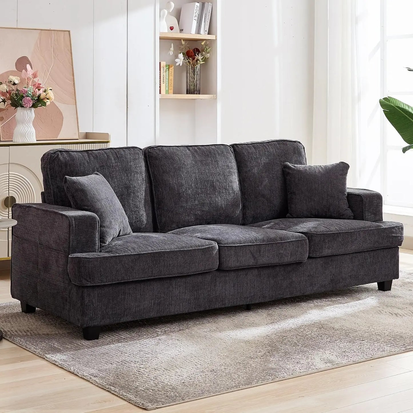 Couches for Living Room, 89 inch Cloud Couch Sofa in Chenile with Extra Comfy Soft Deep Seats, Modern 3 Seater Sofas for Living