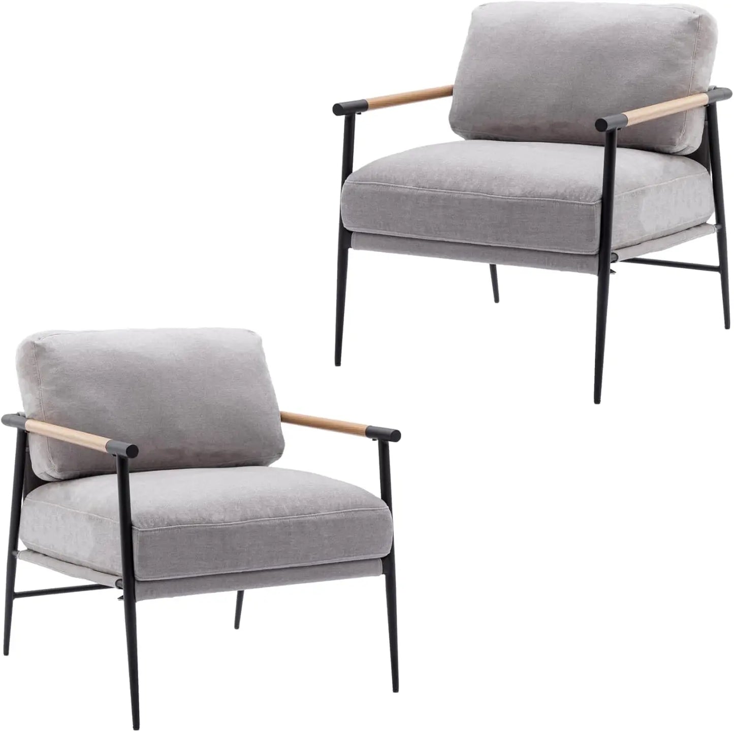 Mid-Century Accent Chair Set of 2, Soft Armchair Chenille Fabric Lounge Chair with Black Metal Legs, Upholstered Leisure Chair