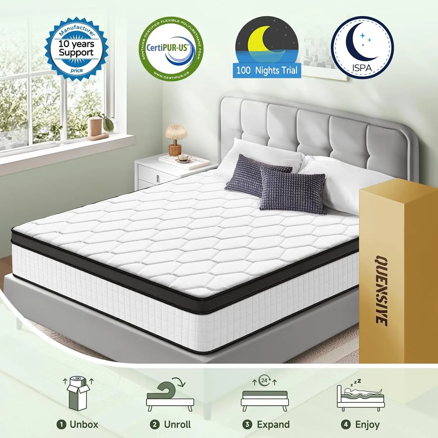 Queen Mattress 12 Inch Ultra Comfort Hybrid Foam Mattresses Queen Size with Independent Pocket Springs Mattress in a Box Pressur