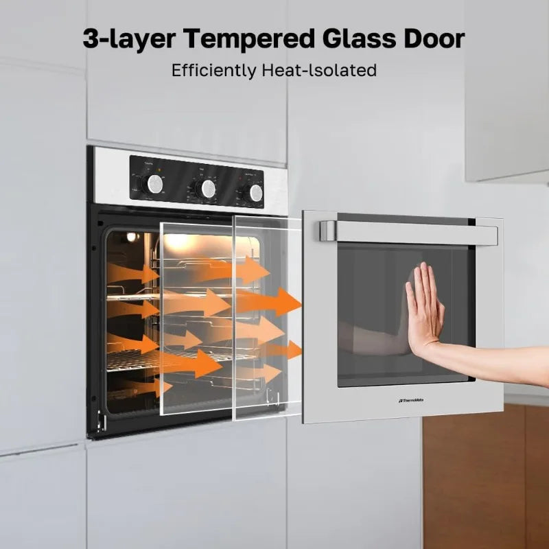 24" Single Wall Oven, ETL Certified, ThermoMate 2.79 Cu. Ft. Built-in Electric Oven with 5 Cooking Functions,Electric Wall Ovens