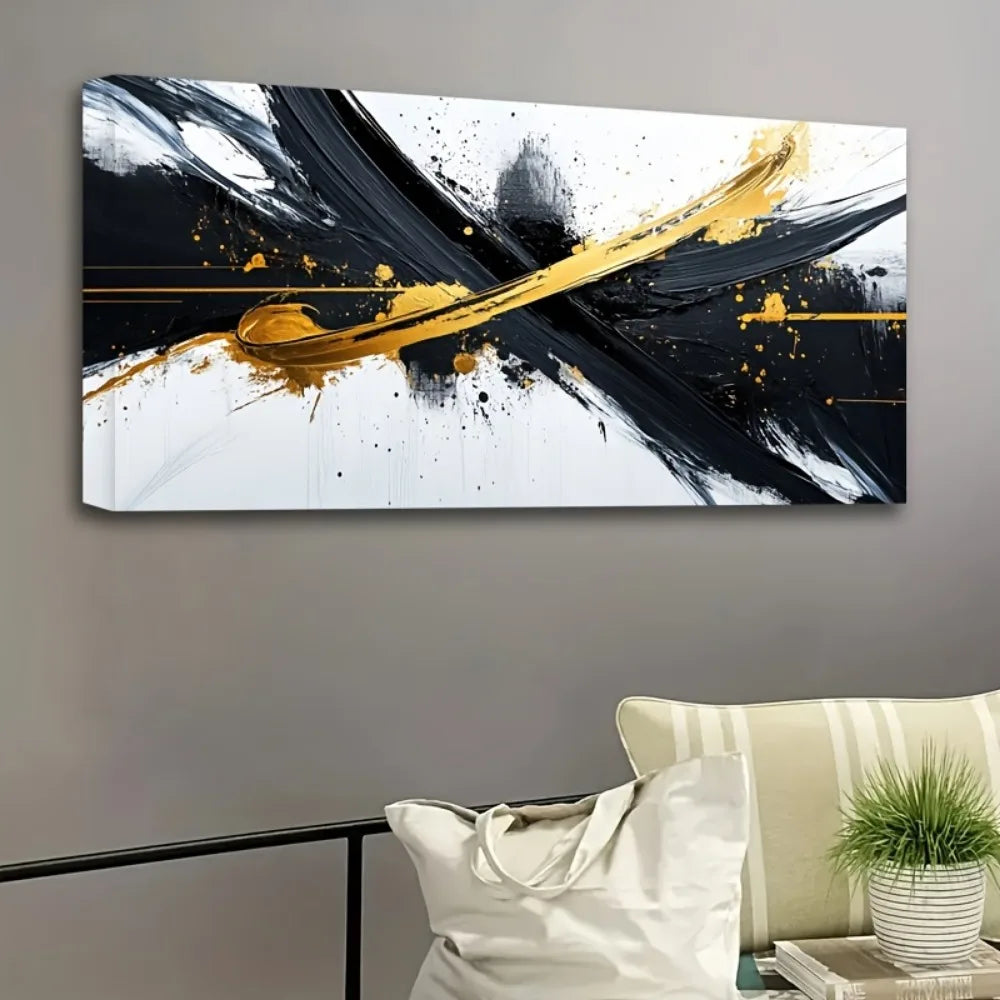 Framed Black White Abstract Canvas Mural for Home Office