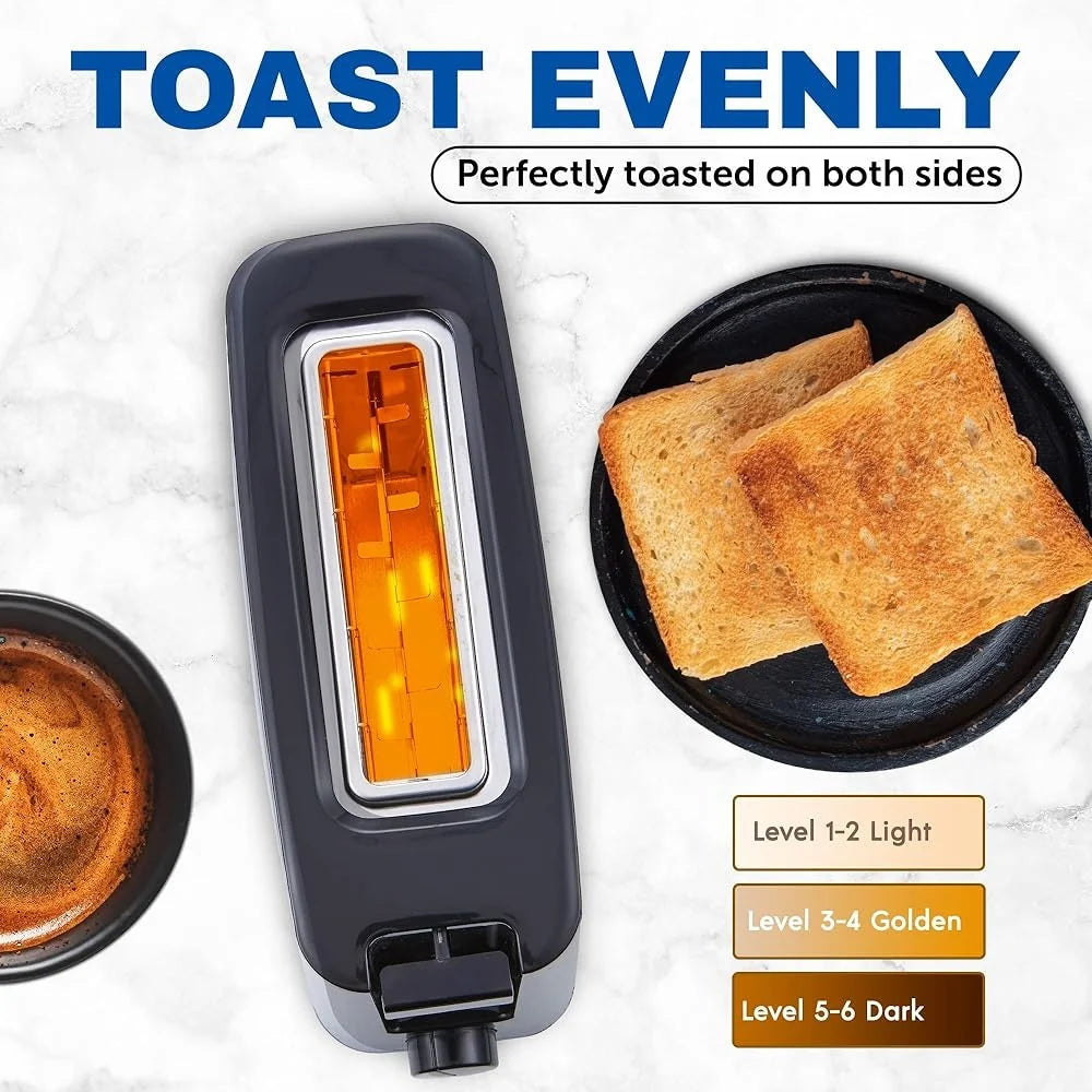 Single Slice Toaster Wide Slot 6 Toasting Levels Crumb Tray