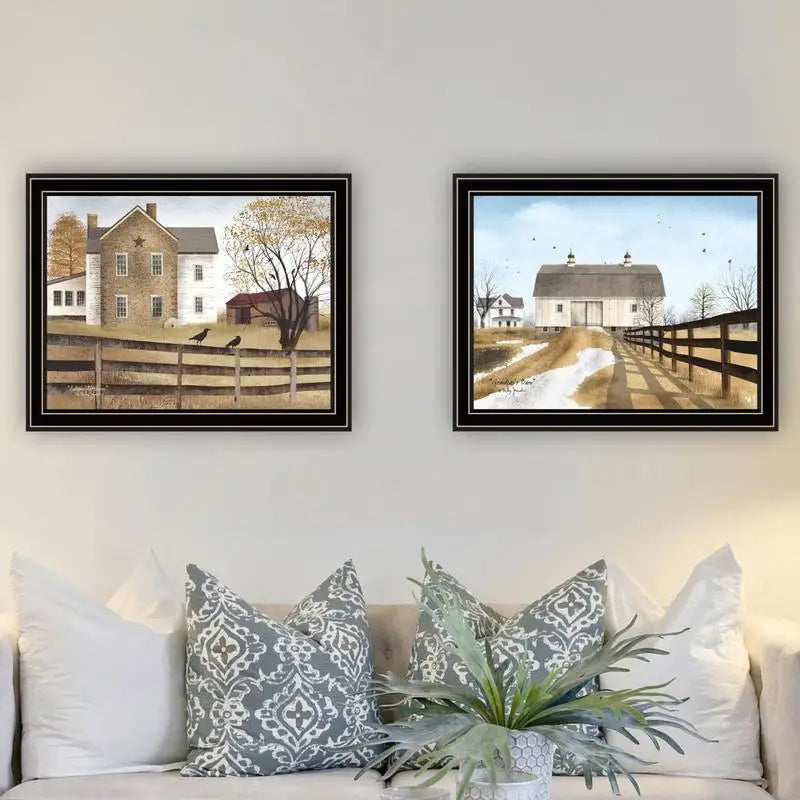 2-Piece Autumn Barn Vignette Black Framed Wall Art for Living Room, Farmhouse Decor, Bedroom Print by Billy Jacobs