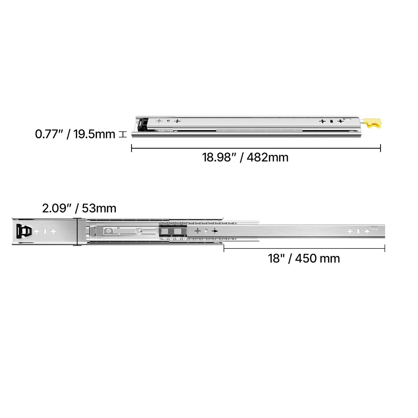 VEVOR Set of 2 Drawer Rails Sizes Ranging from 16 to 60 in 250 lbs Weight Limit Lockable Drawer Rails Ball Bearing Side Mount