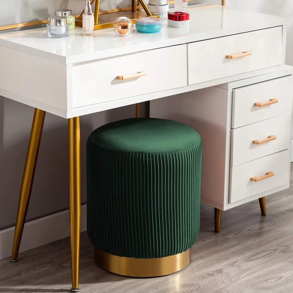 Huanzhuang Velvet Round Ottoman Vanity Stool Footrest