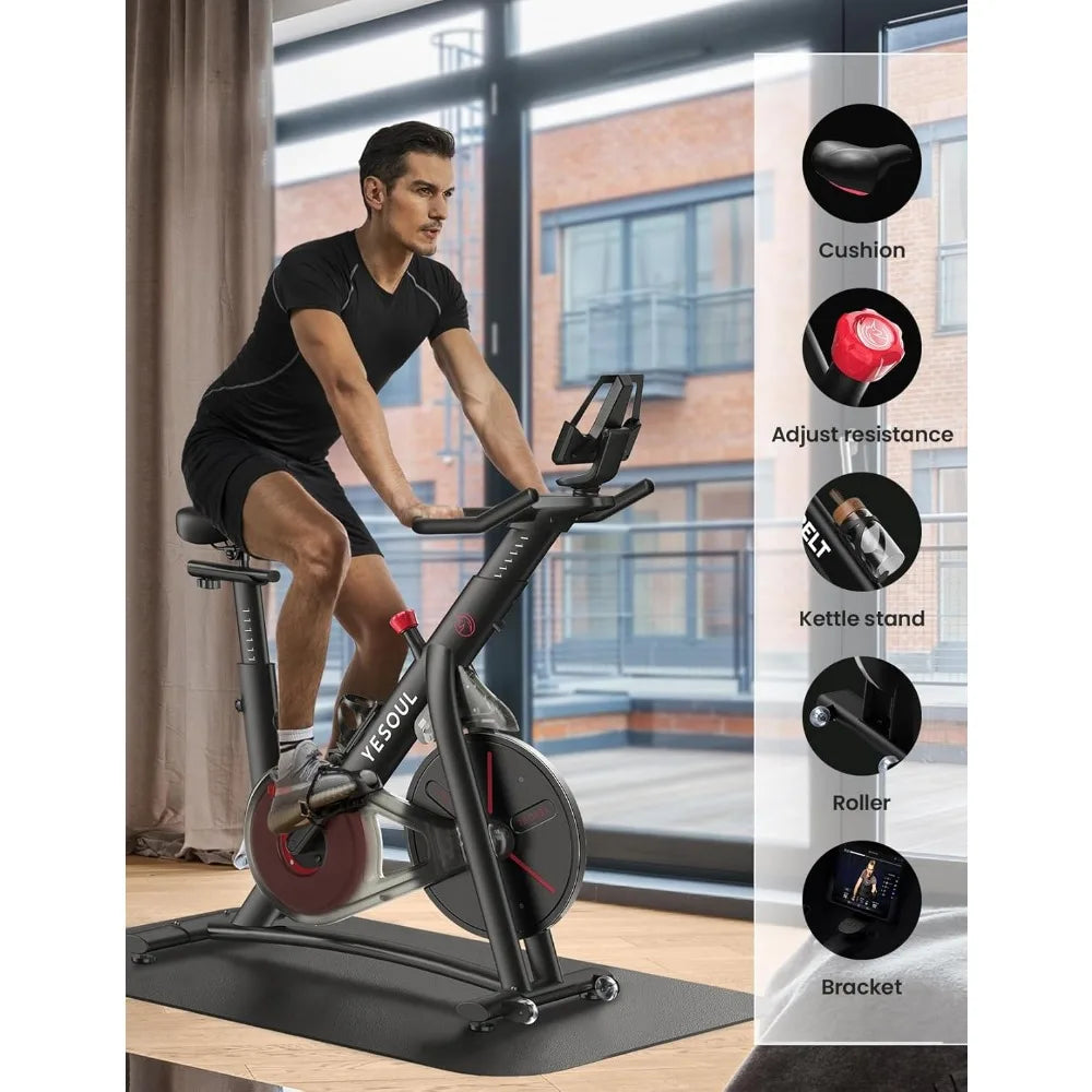 Yesoul Black Exercise Bike for Home,Smart White Cycling Bike Magnetic Stationary Bike, Low Noise Indoor Cycling Bike for Home Gy