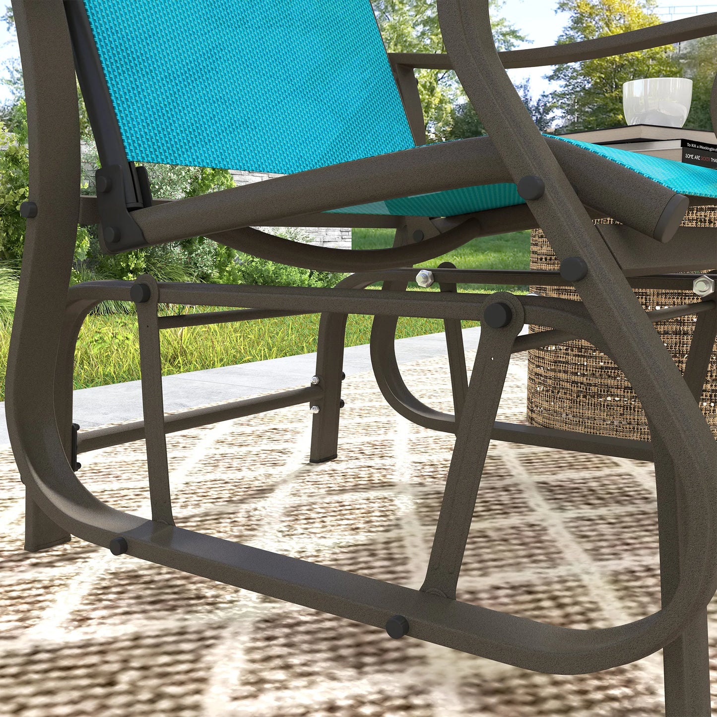 Outdoor Glider Chair, Steel Rocking Chair, Patio, Backyard, Porch, Garden, Blue