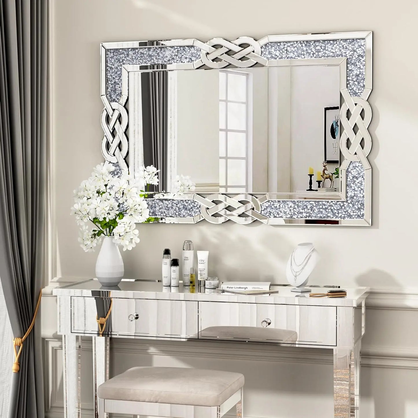 Large Crystal Crush Diamond Decorative Wall Mirror for Home