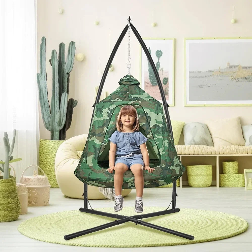 Hanging Hammock X-Stand with Tree Tent – Multi-Use Metal Stand for Indoor Swing & Outdoor Egg Seat