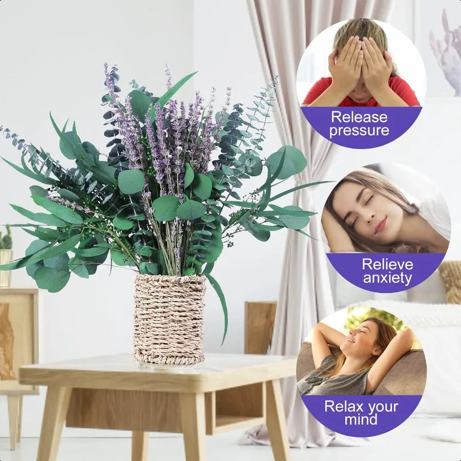 52 PCS Mix Dried Eucalyptus and Lavender Flowers Bundles for Shower 17'' Natural Real Hanging Silver Dollar Eucalyptus Leaves S