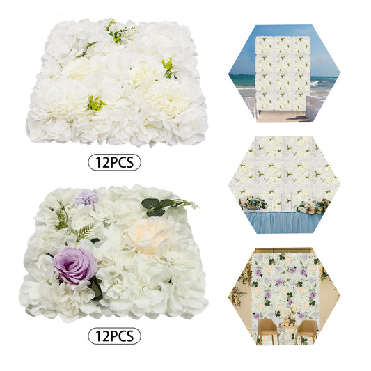 12-Piece Artificial Flower Wall Panels with Dahlia, Rose, Hydrangea, and Chrysanthemum for Indoor and Outdoor Privacy and Decora