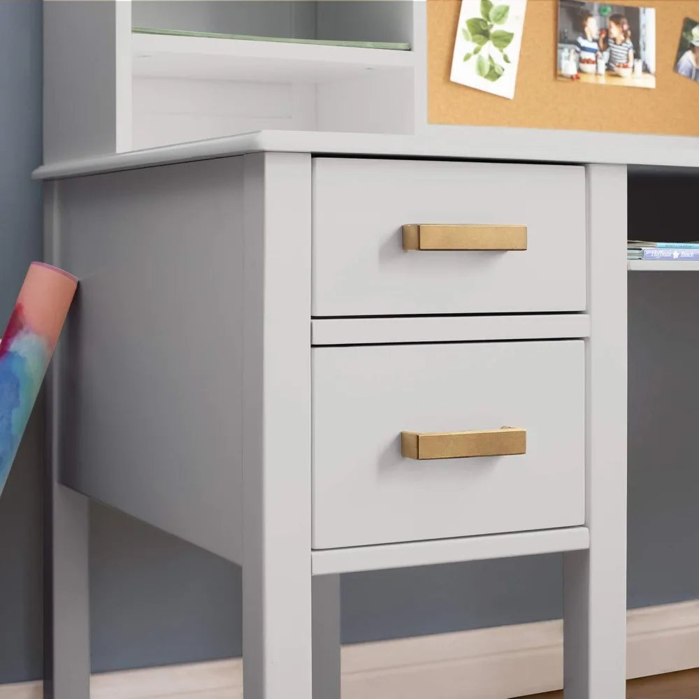 Kids Taiga Desk and Chair Set with Hutch - Gray: Wooden Study Desk with Storage Shelves, Corkboard, and Drawers | Kids Bedroom
