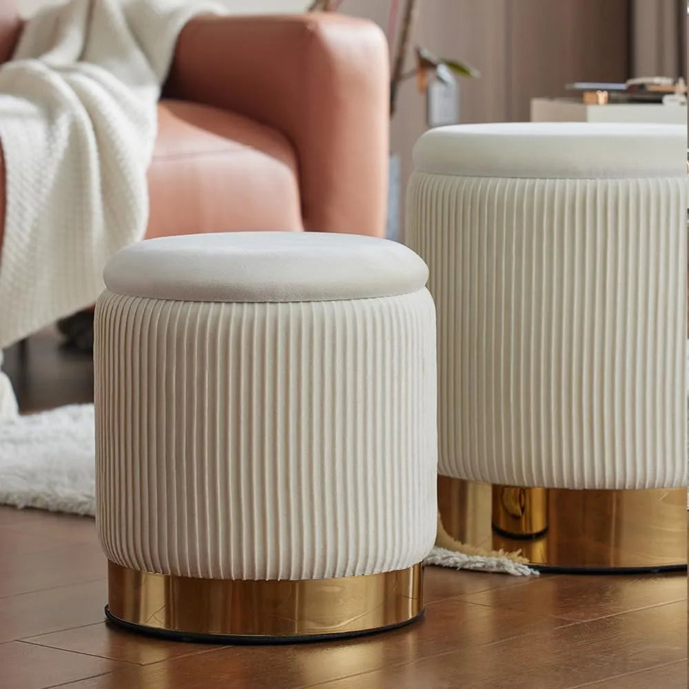 Round Ottoman With Storage Set Of 2 Vanity Stool Foot Rest