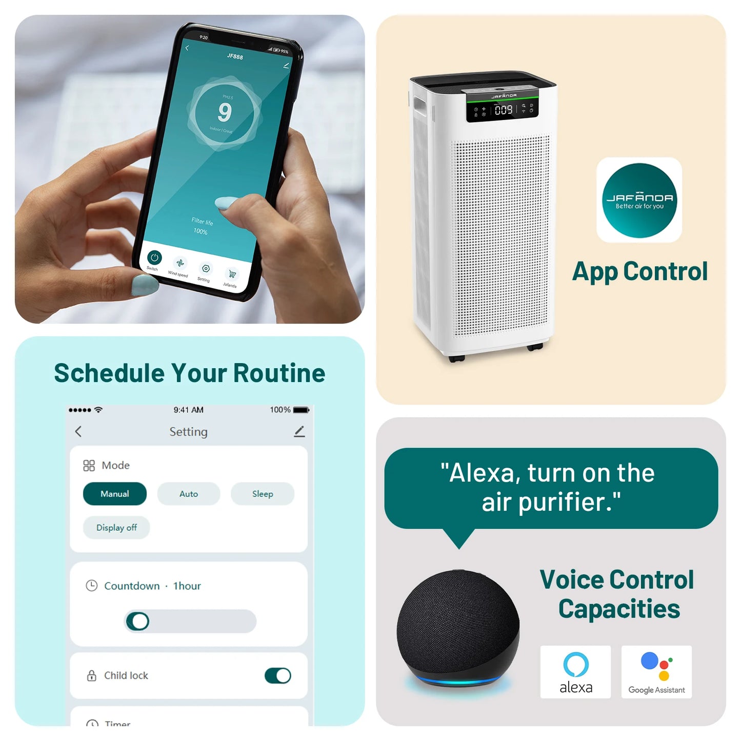 Jafanda Air Purifier For Home Rooms Alexa App True HEPA