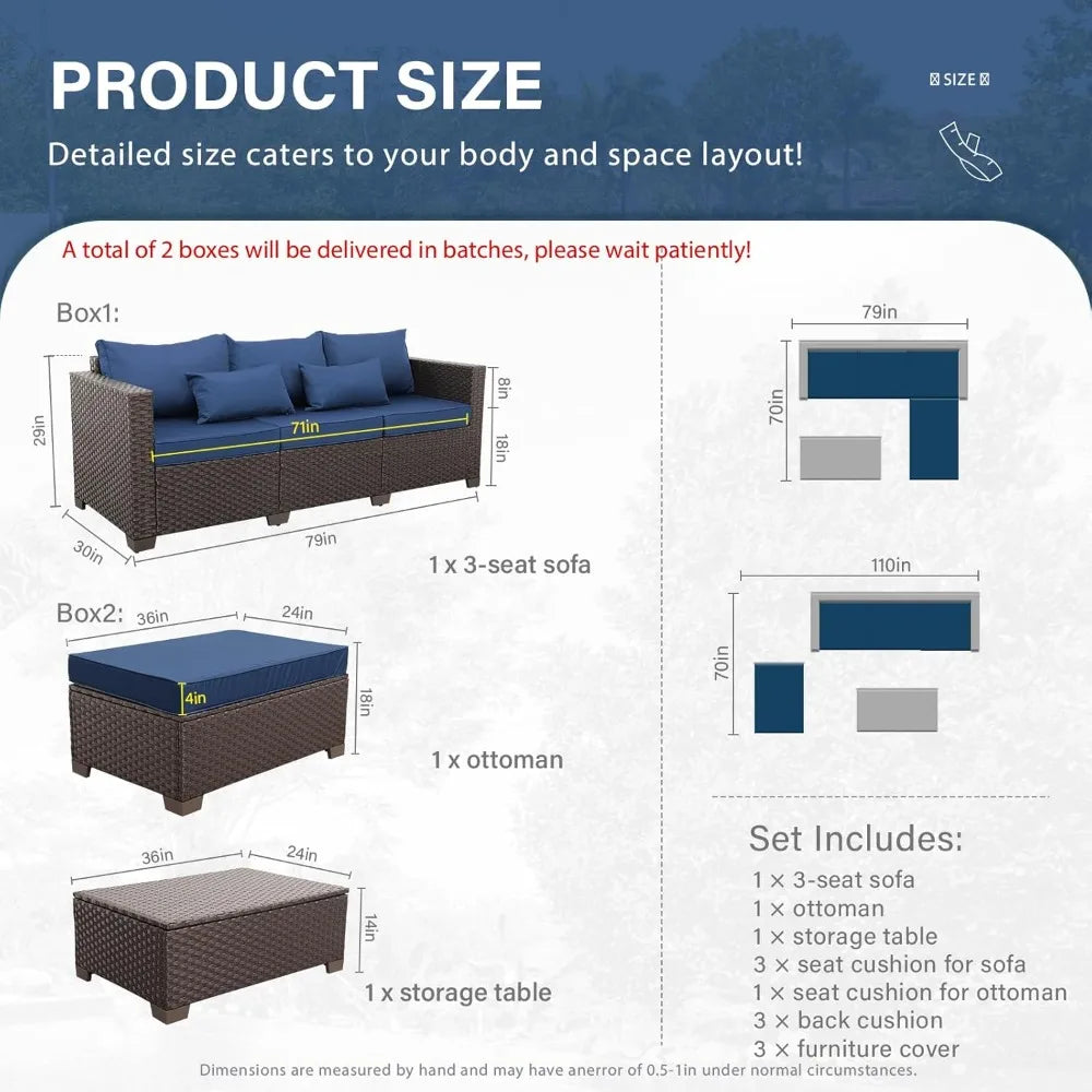 Patio Furniture Set Outdoor Sectional Sofa Set 3 Pieces Wicker Patio Furniture Outdoor Couch Outdoor Ottoman Coffee Table
