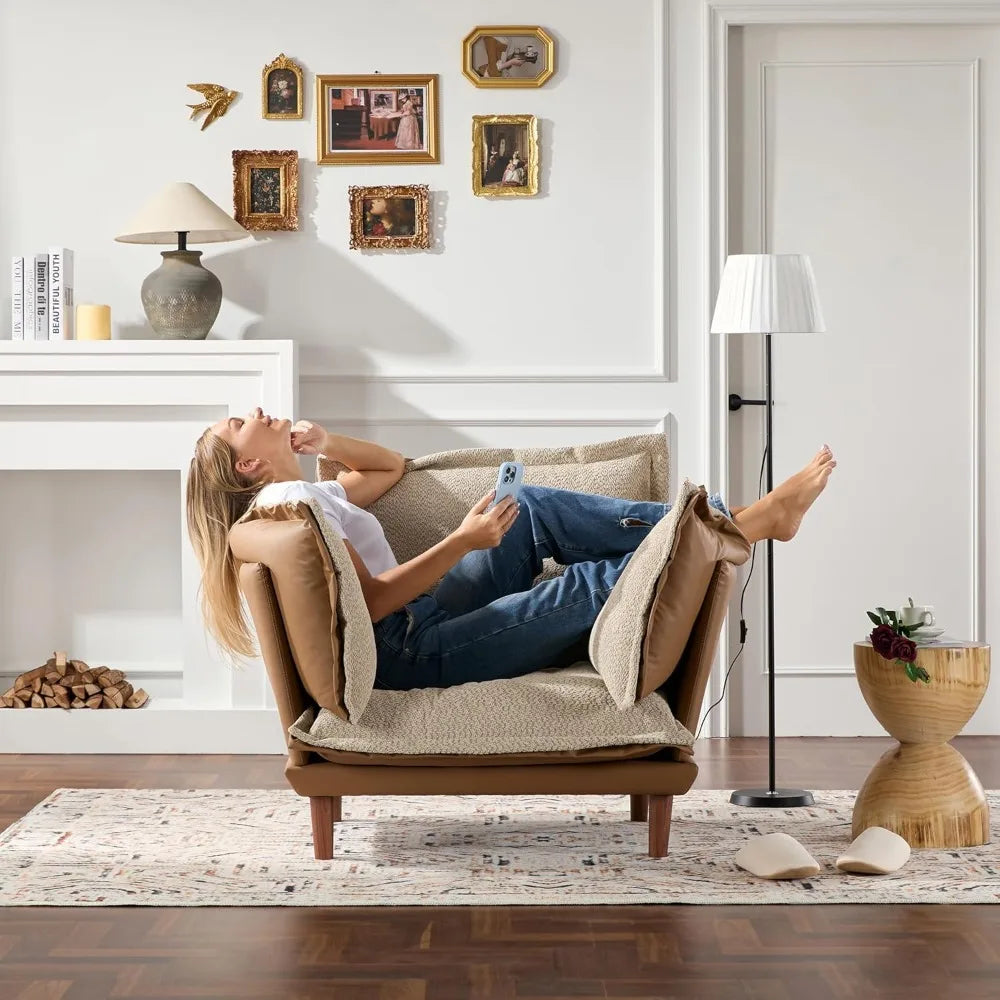 Oversized Armchair Accent Chair Reading Chair with 4 Cushions,Single Sofa Lounge Living Room Chair with Feather and Doll-Cotton