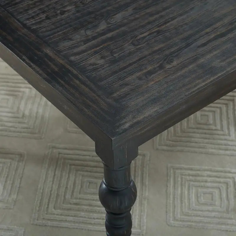Urban Style Wood Dark Wash Turned-Leg Dining Set with Table and 6 Chairs