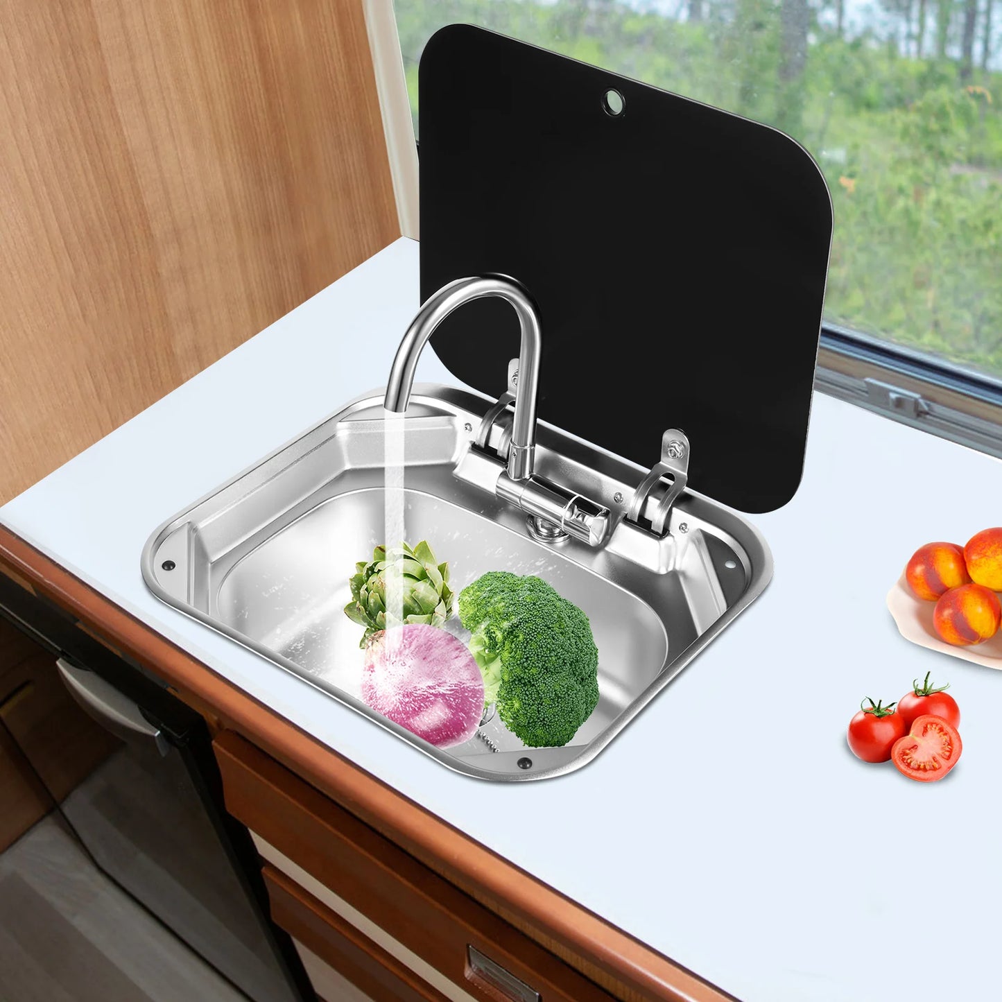Compact RV Stainless Steel MultifunctionalSink Large-capacity Vegetable Basin Drain With Faucet In Sink