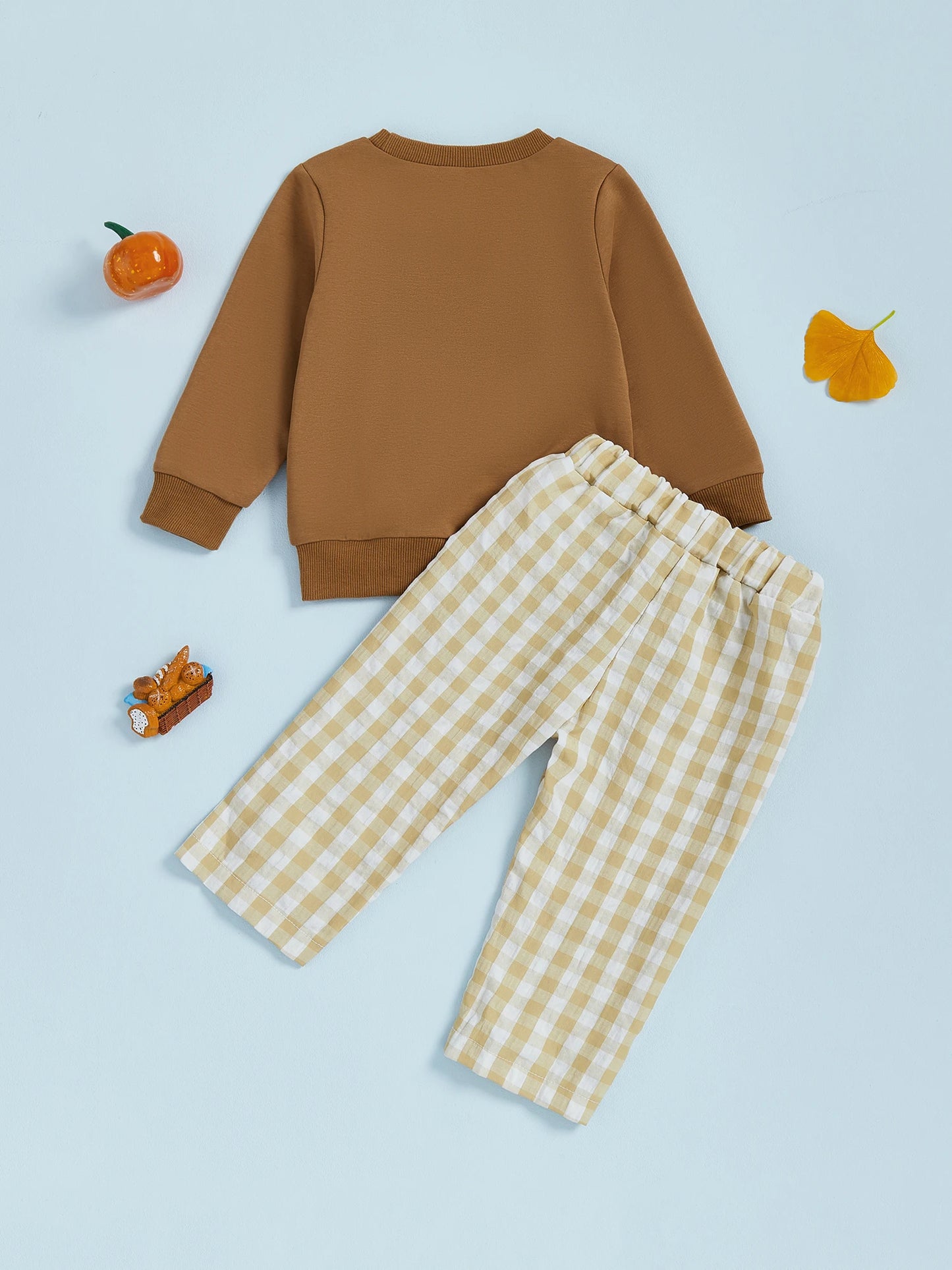 Adorable Baby Halloween Costume Set with Pumpkin Embroidery Long Sleeve Top and Plaid Pants for Toddler Boy or Girl 2-Piece