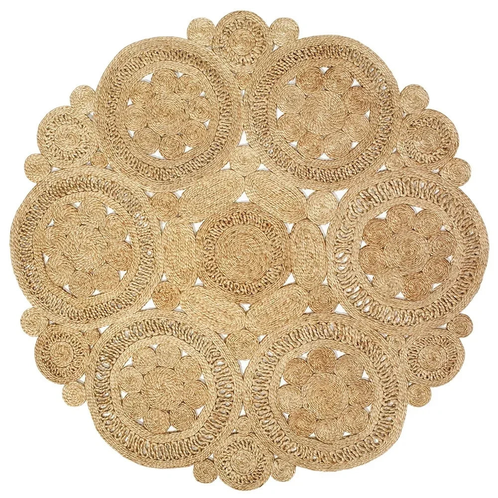 Natural Braided Jute Round Area Rug Handmade Indoor Carpet Soft Bohemian Geometric Design Home Decor Dining Room Bedroom Living