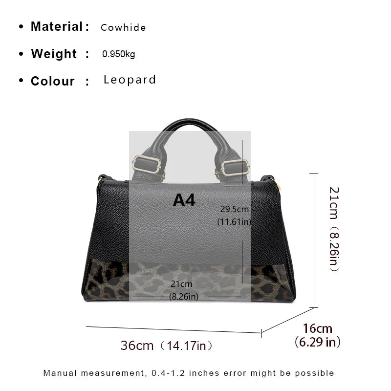 Aidrani Genuine leather handbag 2024 women's fashion bag premium leopard print luxury brand top cowhide bag