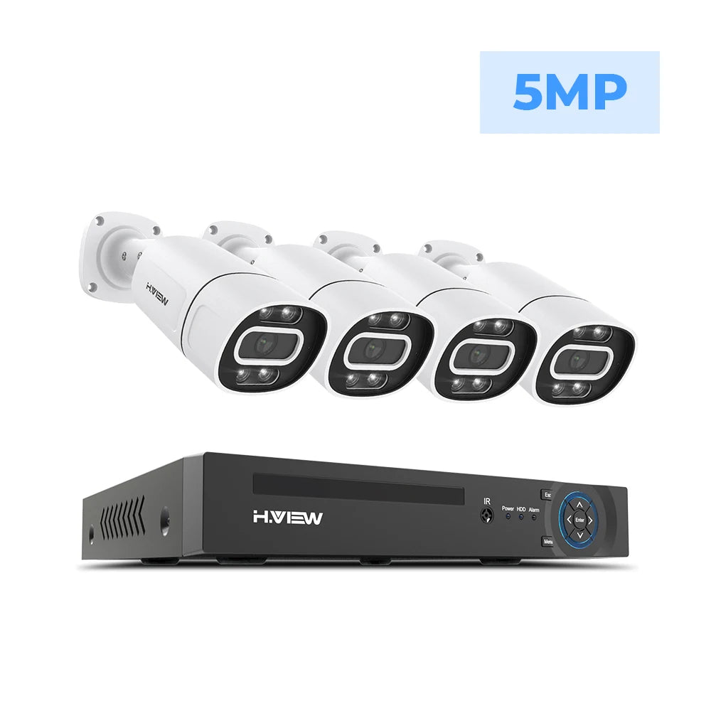 H.View 4K 5Mp 8Mp poe Cctv Security Camera System Home Video Surveillance Kit 8Ch Nvr Audio Outdoor Ip Camera xmeye app