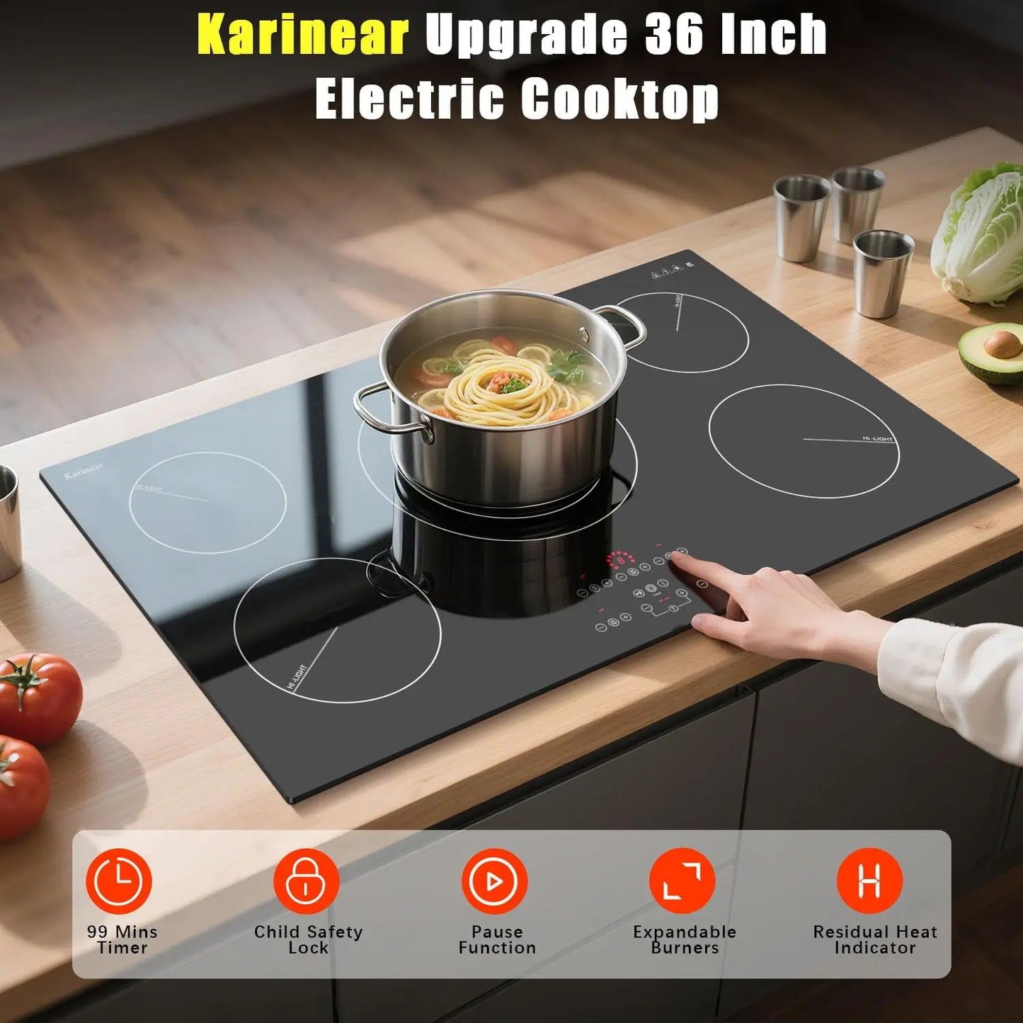 Karinear Electric Ceramic Cooktop Five Burners With Timer