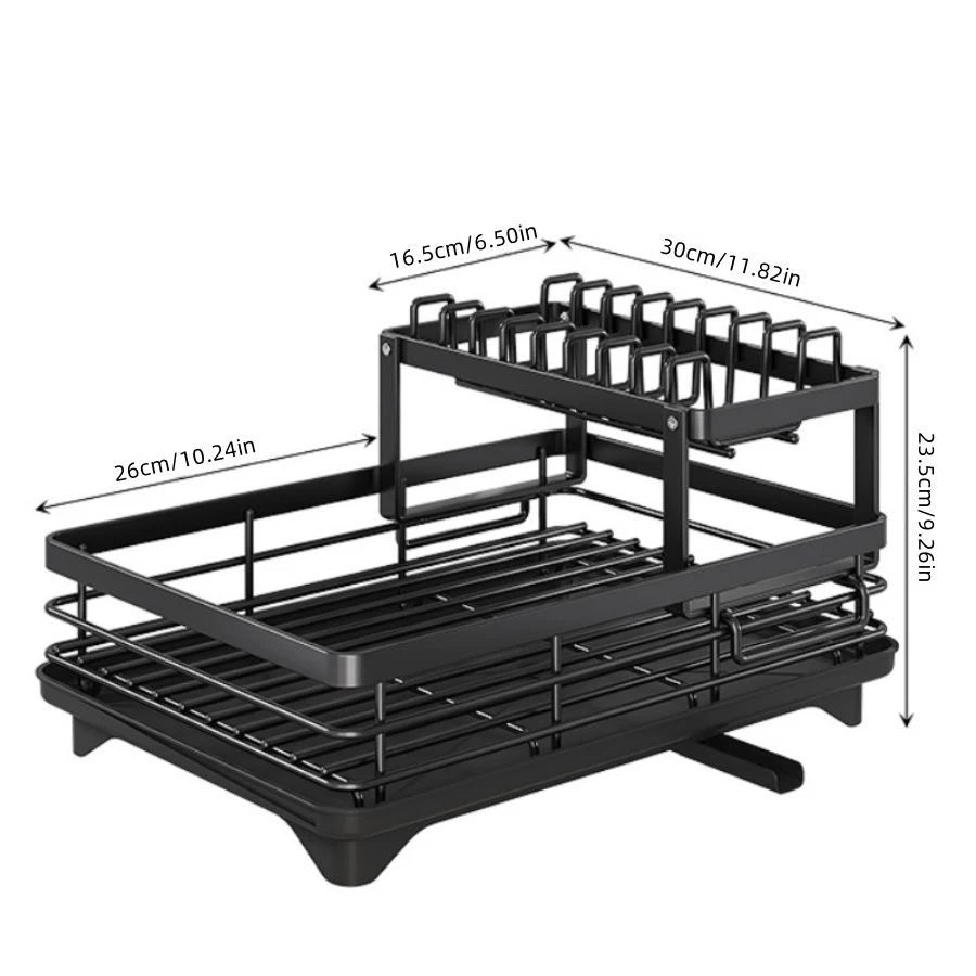 Double-layer dish drying rack suitable for kitchen countertops, capable of holding bowls platesknives cups and cutting boards