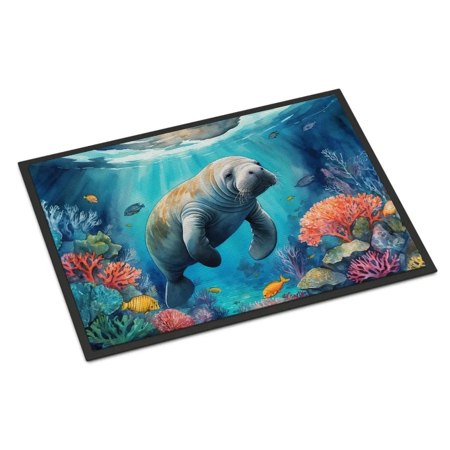 Manatee and Coral Reefs Doormat Front Door Mat Indoor Outdoor Rugs for Entryway Non Slip Washable Low Pile 24H X 36W