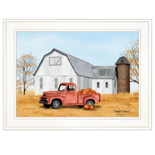 Pumpkin Harvest Framed Print with White Frame - Ready to Hang Decorative Artwork for Fall Home Decor