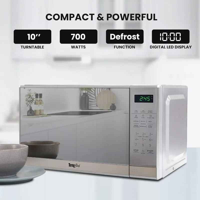 Total Chef 0.7Cu Ft Microwave Oven Stainless Steel Compact Style Microondas,Smart Countertop Kitchen Appliance Digital Touch Use