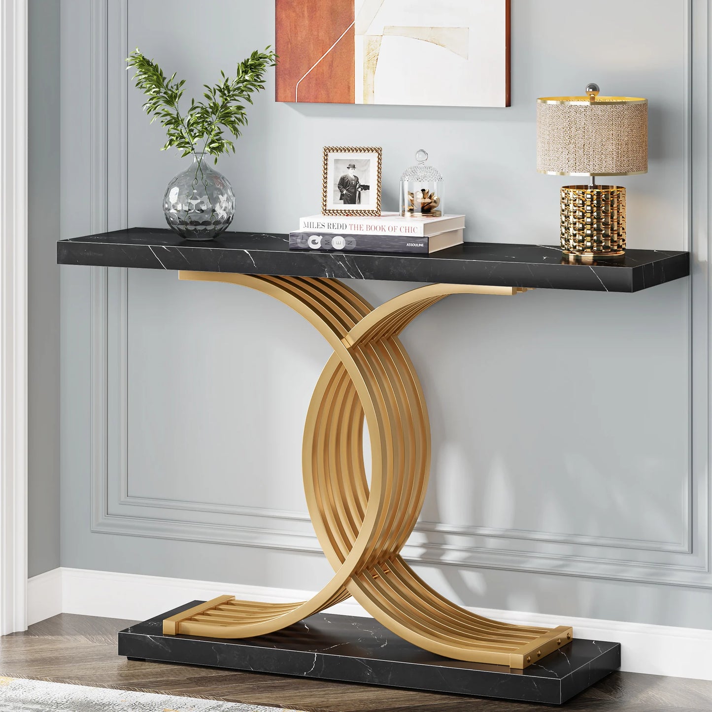 Tribesigns Modern Gold Console Table with Geometric Metal Legs