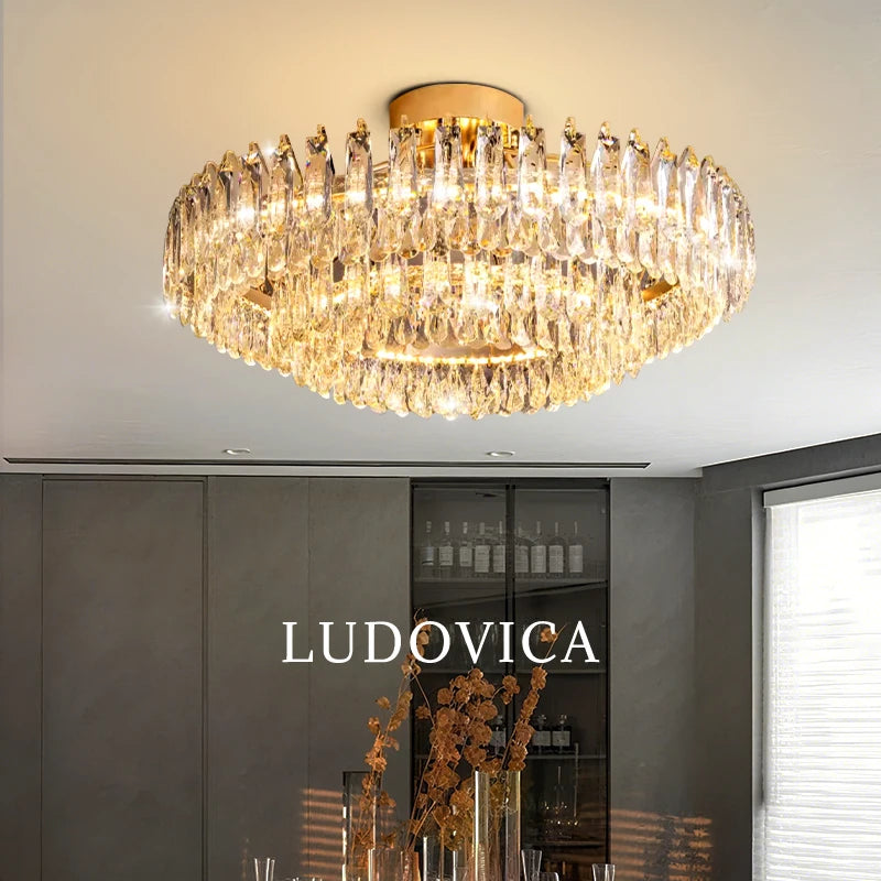Nordic Luxury Crystal Ceiling Lamp Villa Large Hall Living Room Dining Room Ceiling Light Interior Home Decor Fixture