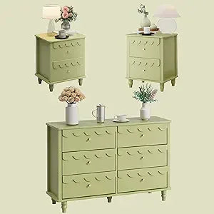 Scalloped 6 Drawer Dresser And Two Nightstands White Set